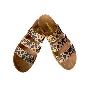 CUSHIONAIRE Women's Leopard Print 3 Band Comfort Stretch Strappy Sandals Size 8